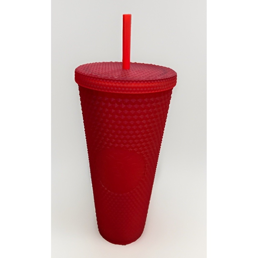 Starbucks Matte‎ Red 24oz Cold Venti Drink Cup Diamond Studded Tumbler Stunning